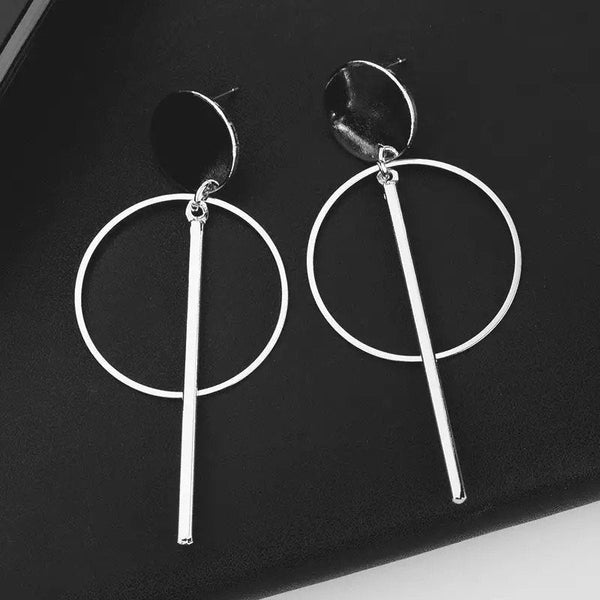 Disc Long Bar Geometric Dangle Earrings