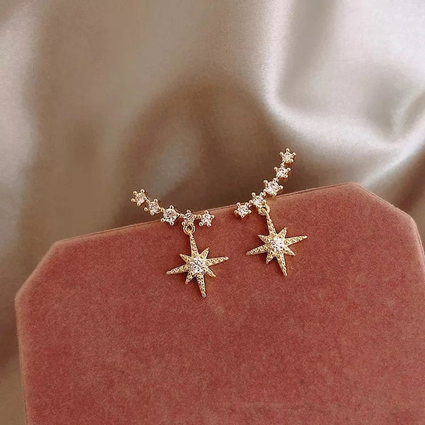 Tiny Stars Crystal Celestial Ear Climber Earrings