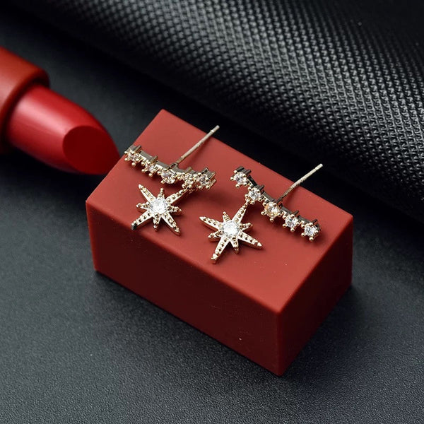 Tiny Stars Crystal Celestial Ear Climber Earrings