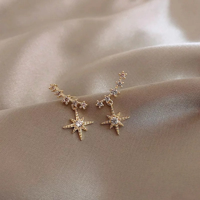 Tiny Stars Crystal Celestial Ear Climber Earrings