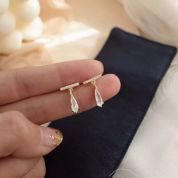 Tiny Crystal Bar Teardrop Earrings