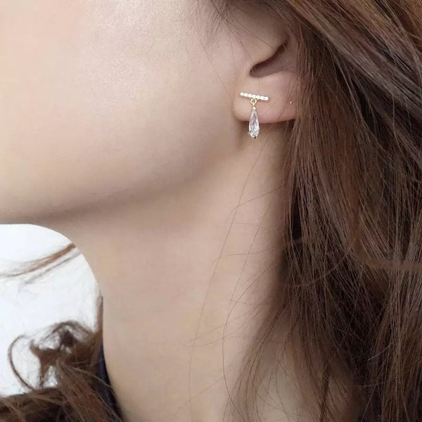 Tiny Crystal Bar Teardrop Earrings