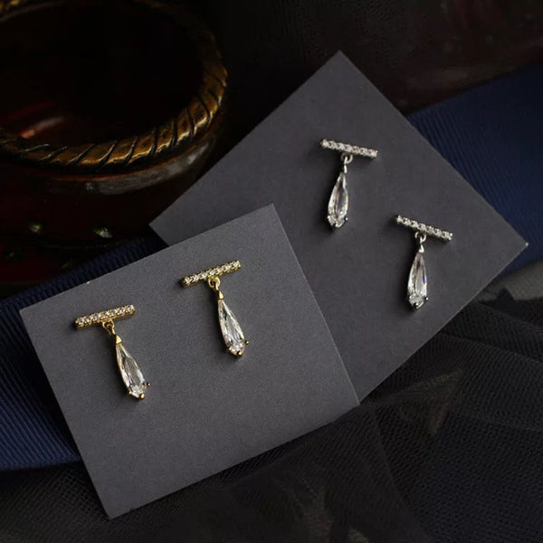 Tiny Crystal Bar Teardrop Earrings