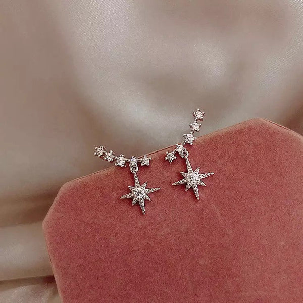 Tiny Stars Crystal Celestial Ear Climber Earrings