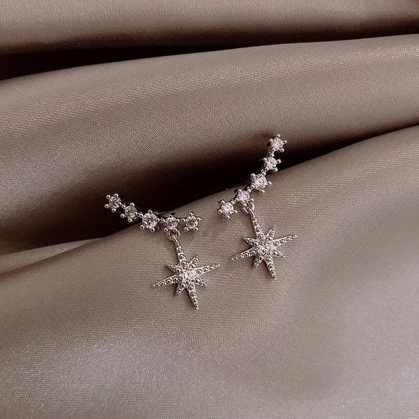 Tiny Stars Crystal Celestial Ear Climber Earrings