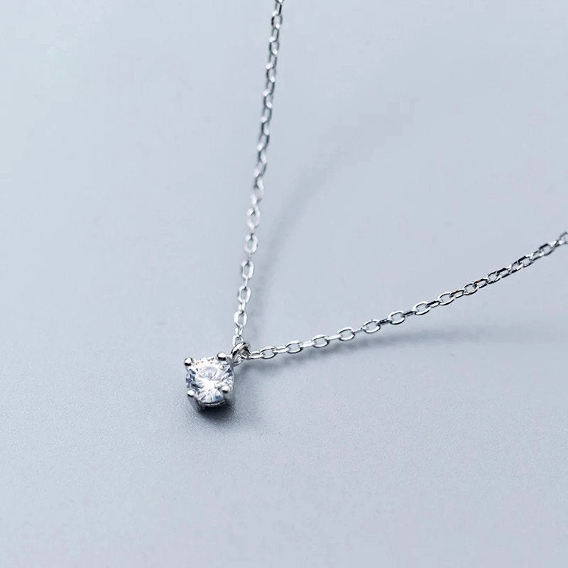 Dainty Solitaire Crystal Necklace