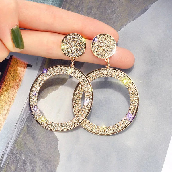 Crystal Hoop Dangle Disc Earrings