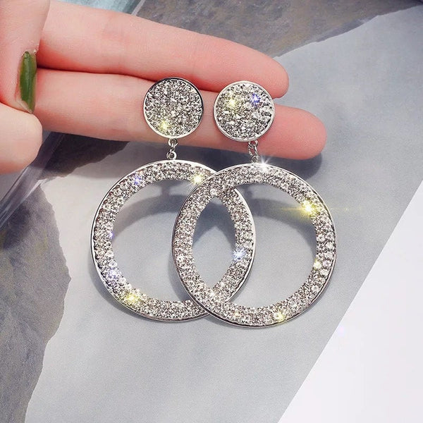 Crystal Hoop Dangle Disc Earrings