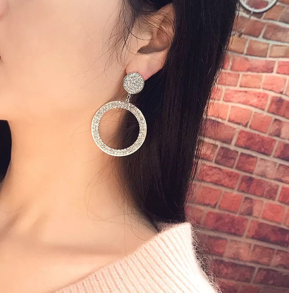 Crystal Hoop Dangle Disc Earrings