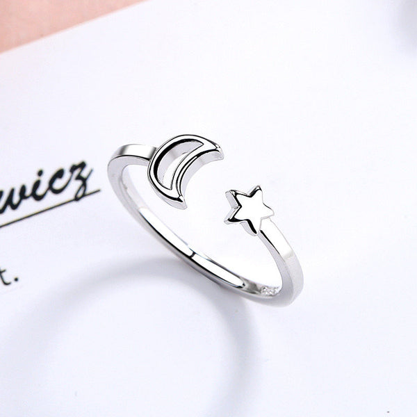 Simple Moon and Star Open Ring