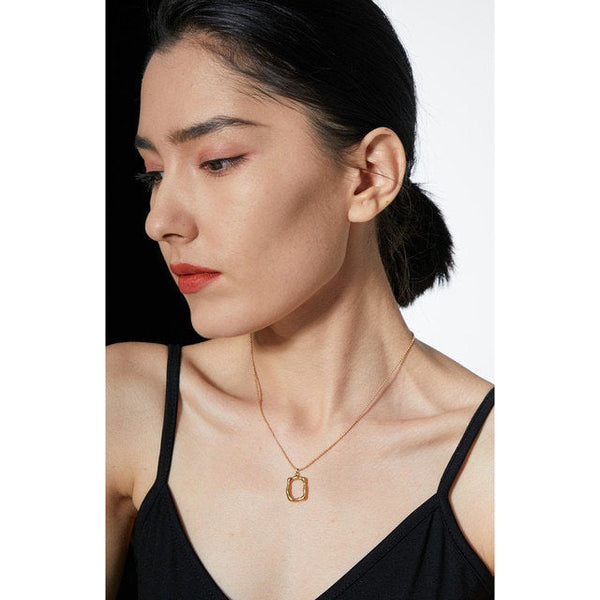 Irregular Open Rectangle Pendant Necklace