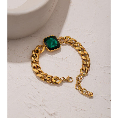 Green Emerald Cuban Link Bracelet