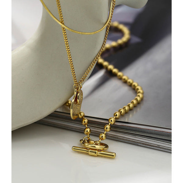 Layered Coins Toggle Clasp Necklace