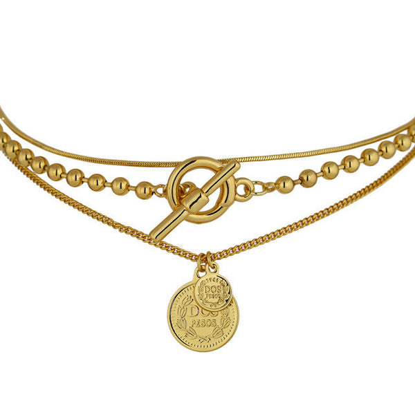 Layered Coins Toggle Clasp Necklace