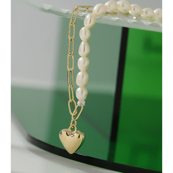 Pearls and Chains Heart Charm Necklace