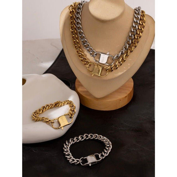 Lobster Claw Chunky Link Chain Necklace & Bracelet Set