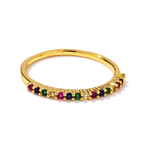 Thin Colorful Crystal Pave Ring