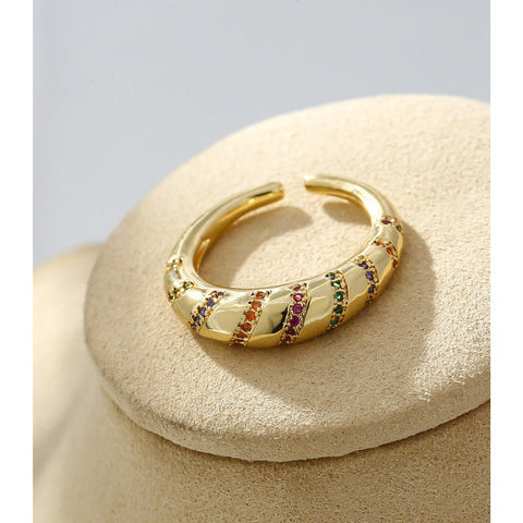 Crescent Twist Colorful Pave Ring