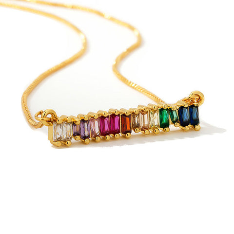 Rainbow Baguette Crystal Pendant Necklace