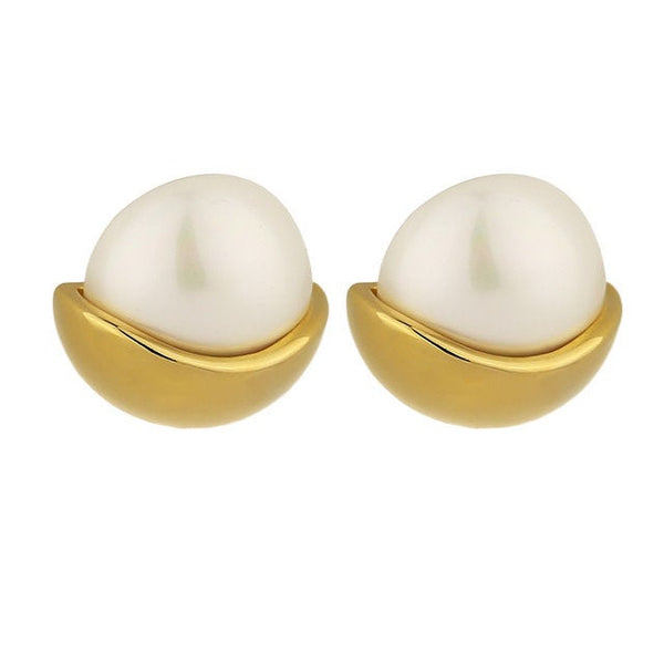 Gold Dipper Pearl Stud Earrings