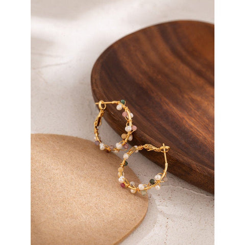 Wired Weave Gemstone Hoop Earrings