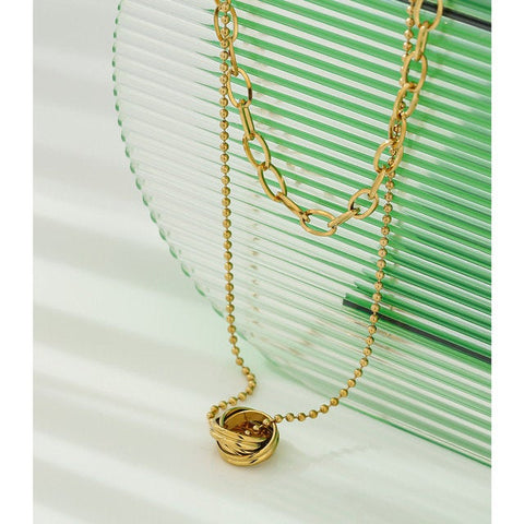 Layered Bead Chain Ring Necklace