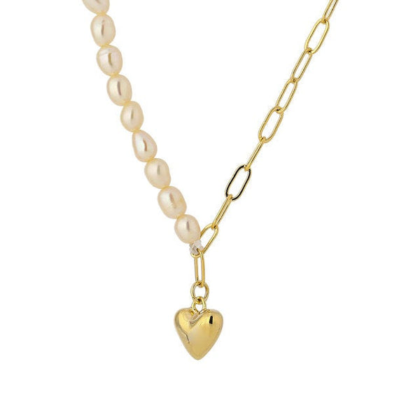 Pearls and Chains Heart Charm Necklace