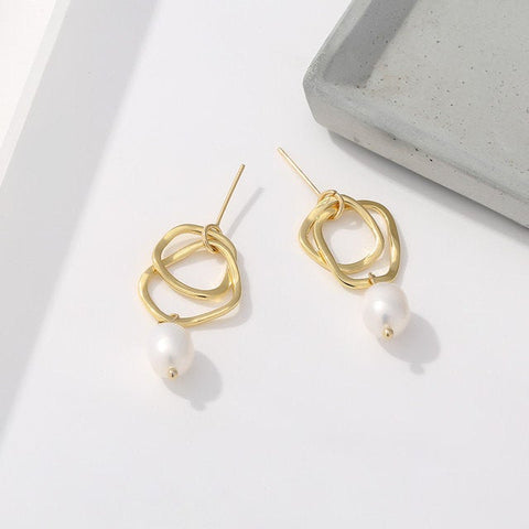 Irregular Pearl Hoop Dangle Earrings