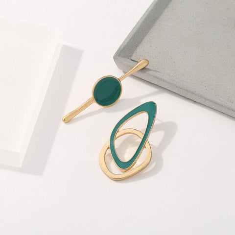 Mismatched Asymmetrical Gold & Green Earrings