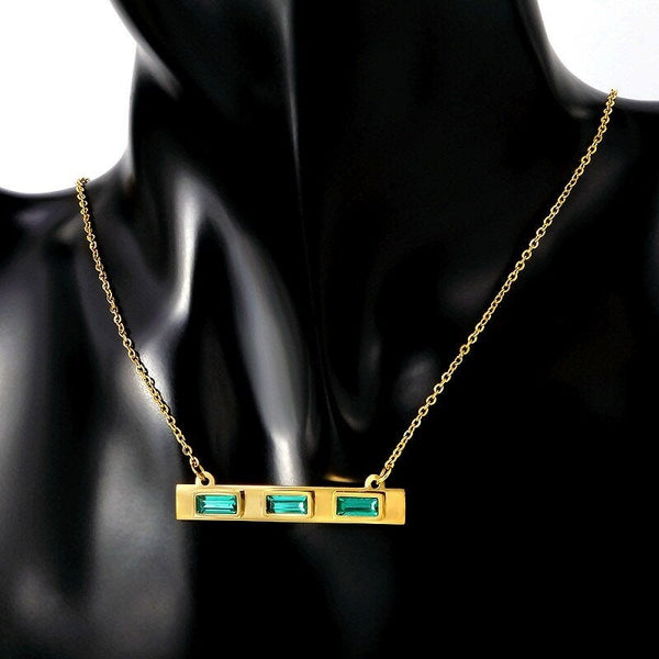 Green Emerald Horizontal Bar Necklace