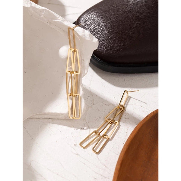 Long Layered Rectangle Link Chain Earrings