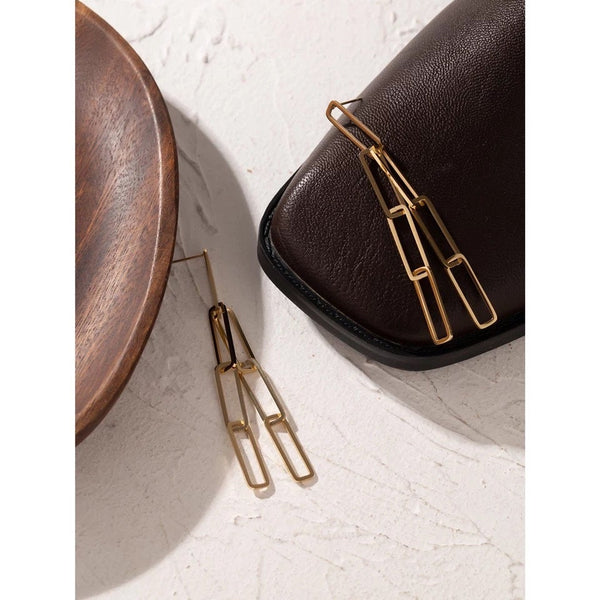 Long Layered Rectangle Link Chain Earrings