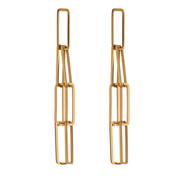 Long Layered Rectangle Link Chain Earrings