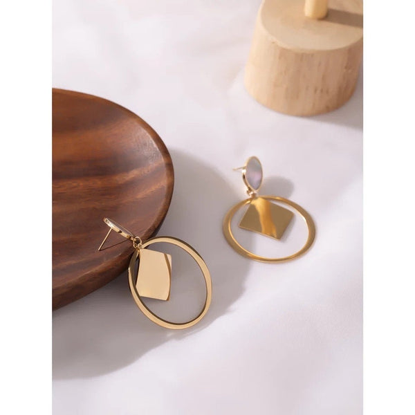 Natural Shell Charm Open Circle Stud Earrings