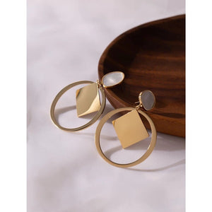 Natural Shell Charm Open Circle Stud Earrings