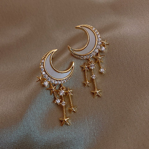 Crescent Shell Moon Night Sky Earrings