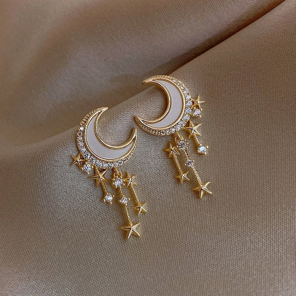 Crescent Shell Moon Night Sky Earrings