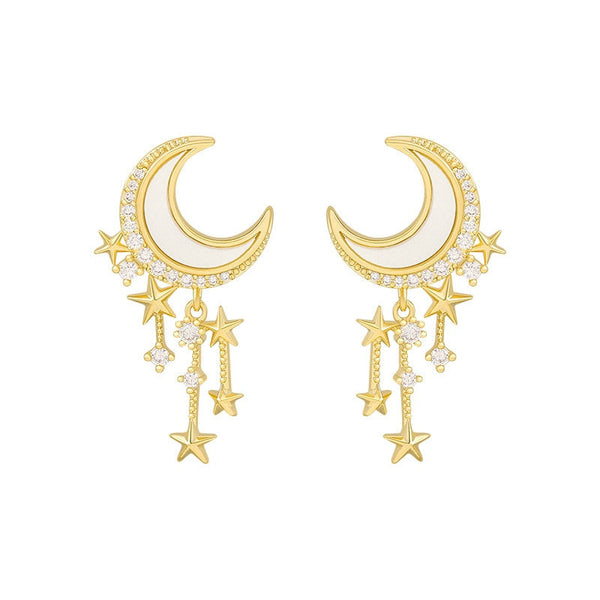 Crescent Shell Moon Night Sky Earrings