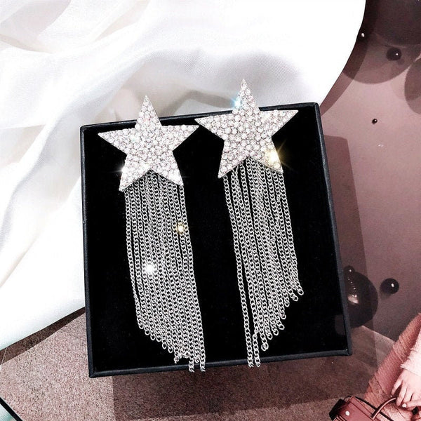 Shiny Star Crystal Dangle Earrings