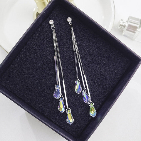 Crystal Teardrop Tassel Earrings