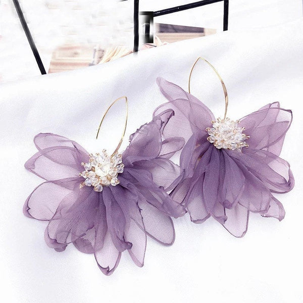 Large Beaded Flower Hook Earrings