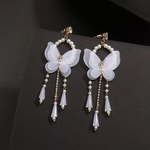 White Butterfly Dangle Earrings