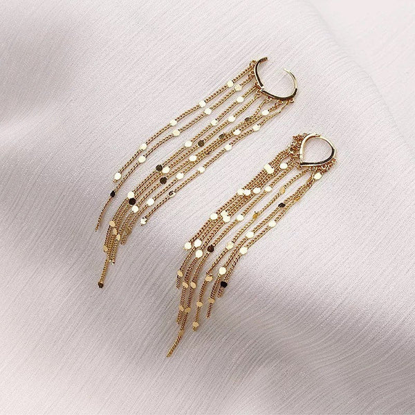 Long Tassel Tiny Coin Hoop Earrings