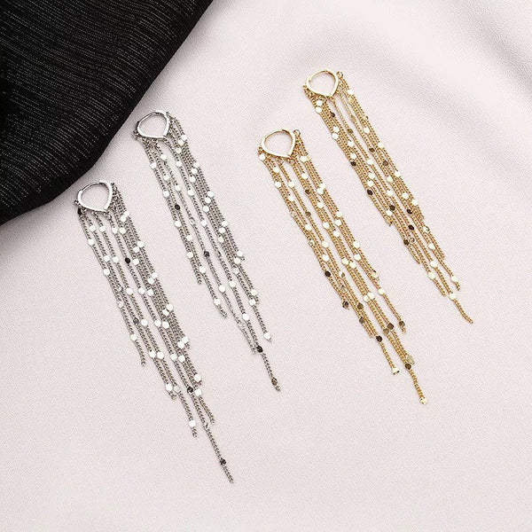 Long Tassel Tiny Coin Hoop Earrings