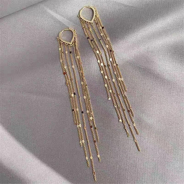 Long Tassel Tiny Coin Hoop Earrings