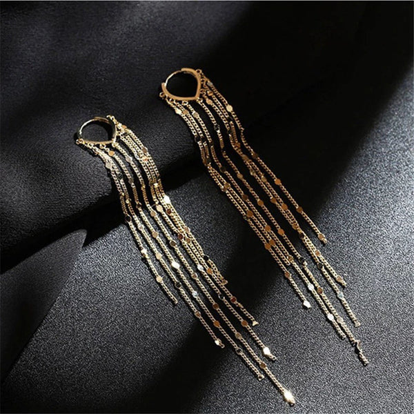 Long Tassel Tiny Coin Hoop Earrings