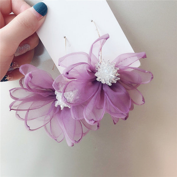 Large Beaded Flower Hook Earrings