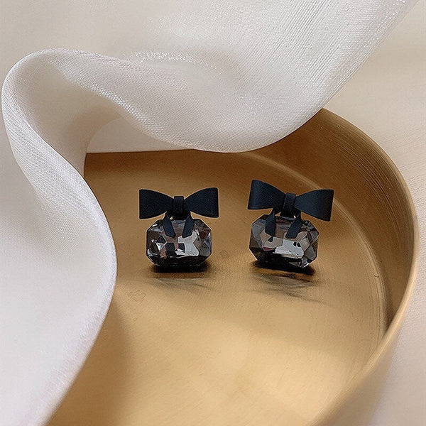 Retro Black Bow Crystal Earrings