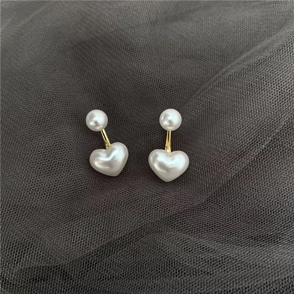 Pearly Heart Ear Jacket Earrings