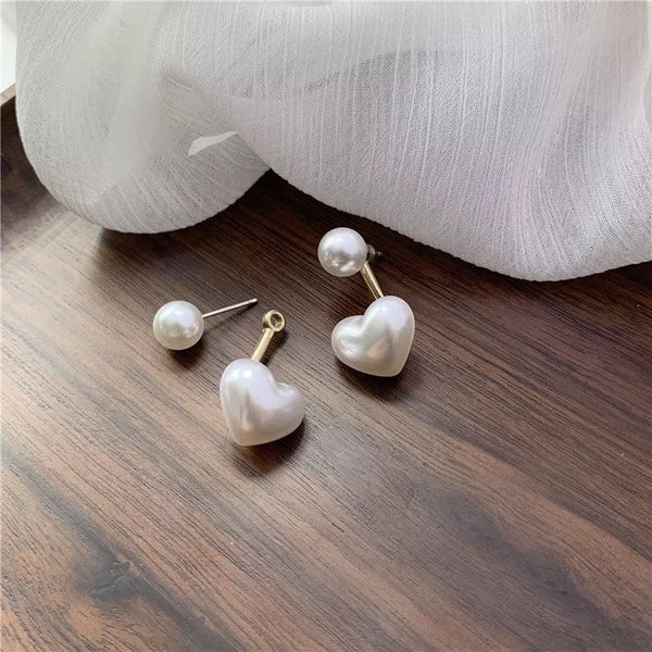 Pearly Heart Ear Jacket Earrings